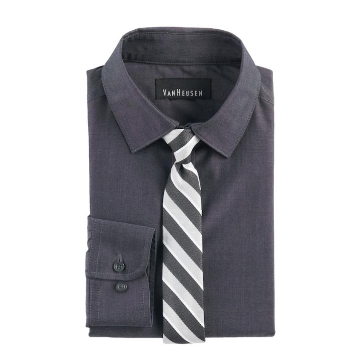 Boys 8-20 Van Heusen Iridescent Shirt & Tie Set, Size: 10-12, Grey (charcoal)