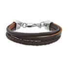 Lynx Men's Triple Strand Brown Leather Bracelet, Size: 8.5