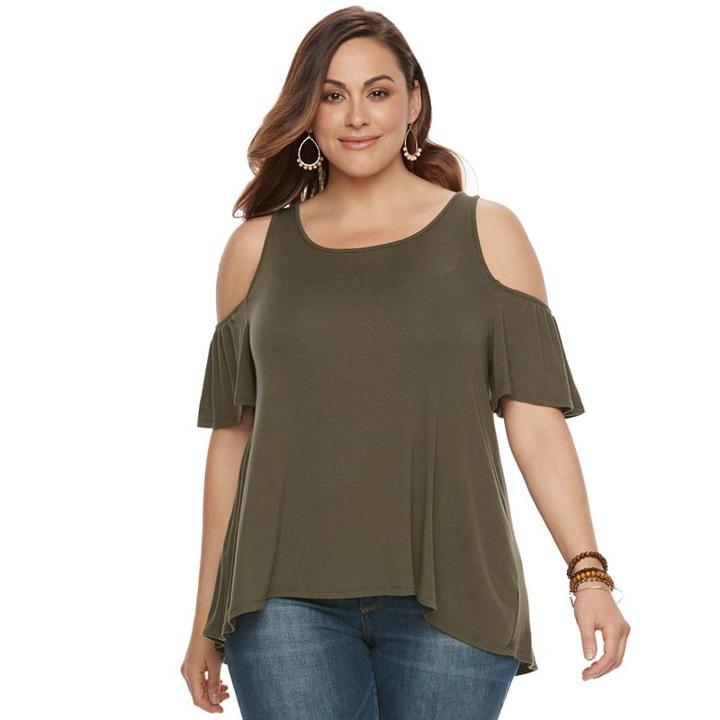 Plus Size Sonoma Goods For Life&trade; Ribbed Cold-shoulder Tee, Women's, Size: 1xl, Green