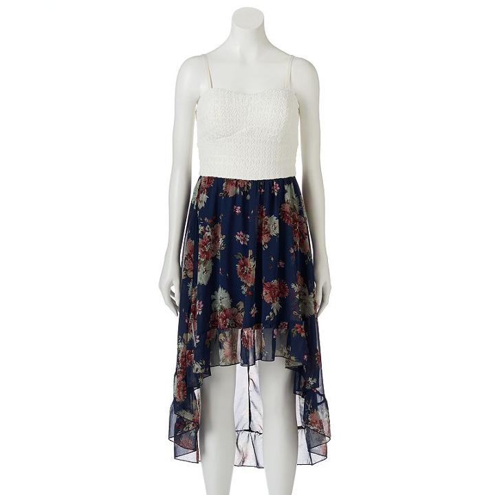 Juniors' Lily Rose Floral High-low Hem Dress, Girl's, Size: Medium, Blue (navy)