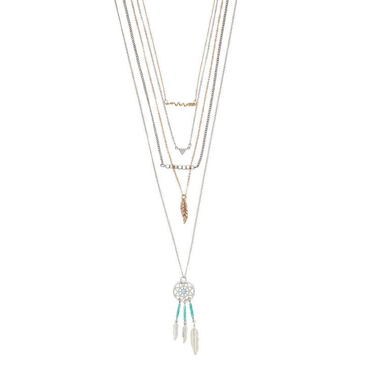 Mudd&reg; Dream Catcher, Leaf, Triangle, Square Bead & Swirl Necklace Set, Women's, Gold