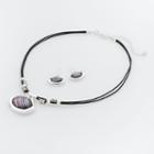 Silver-tone Oval Multistrand Pendant And Drop Earring Set, Women's, Black