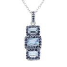 Lab-created Aquamarine And Lab-created Blue Sapphire Sterling Silver 3-stone Halo Pendant Necklace, Women's, Size: 18