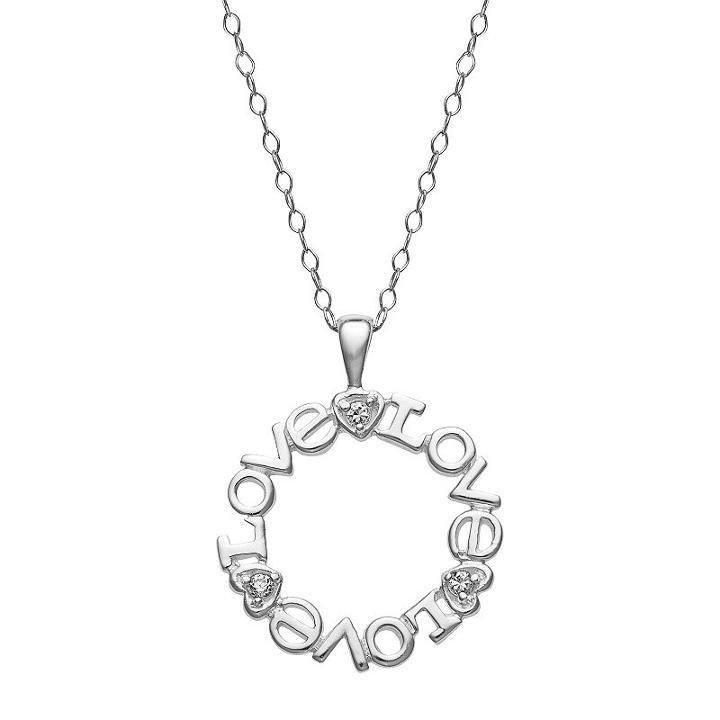 Sterling Silver Cubic Zirconia Love Pendant Necklace, Women's, Size: 18, White