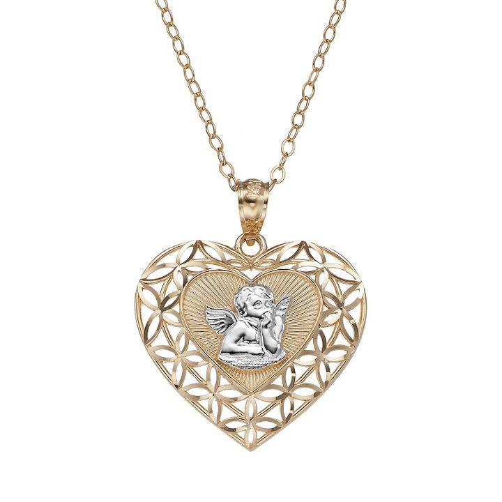 14k Gold Two Tone Angel Heart Pendant Necklace, Women's, Size: 18