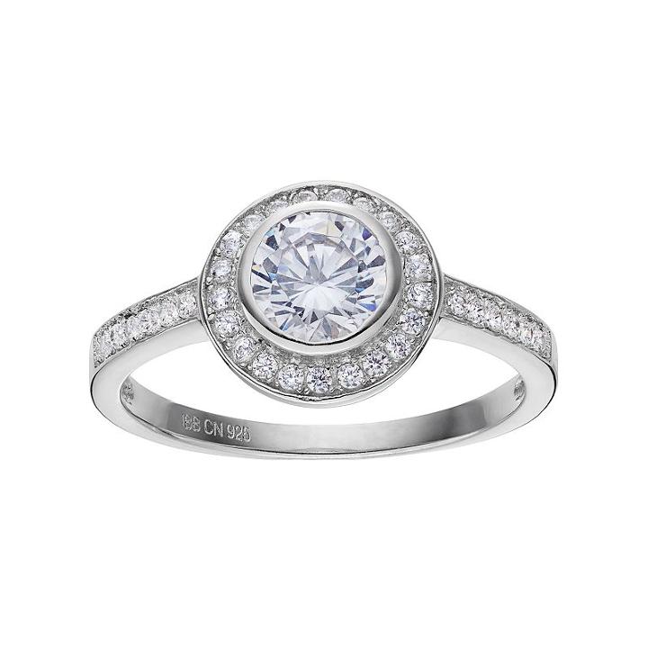 Primrose Sterling Silver Cubic Zirconia Halo Ring, Women's, Size: 9, Grey