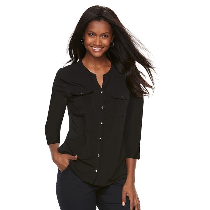 Women's Croft & Barrow&reg; Print Shirt, Size: Xxl, Black