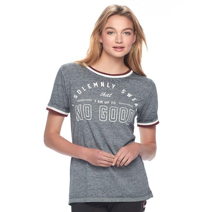 Juniors' Harry Potter I Solemnly Swear Ringer Graphic Tee, Teens, Size: Large, Med Grey