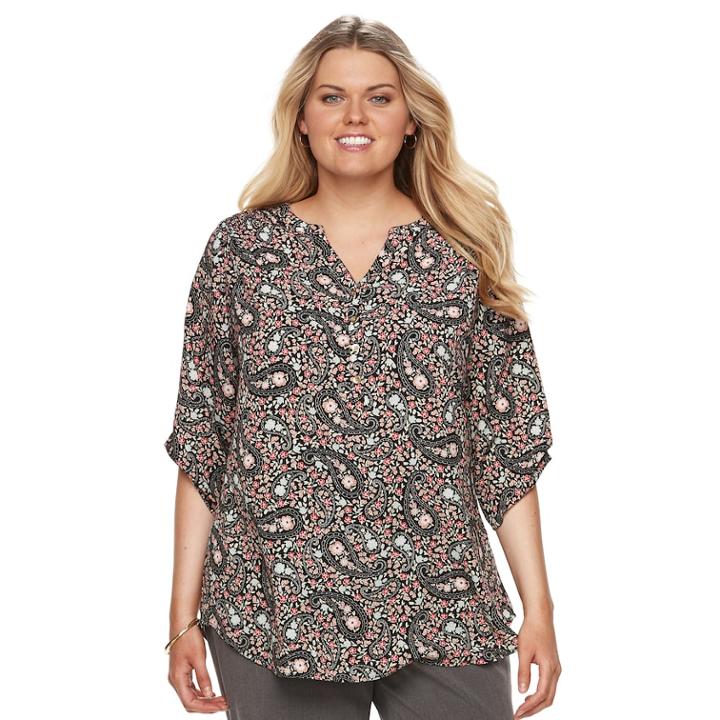 Plus Size Croft & Barrow&reg; Smocked Printed Top, Women's, Size: 2xl, Med Red
