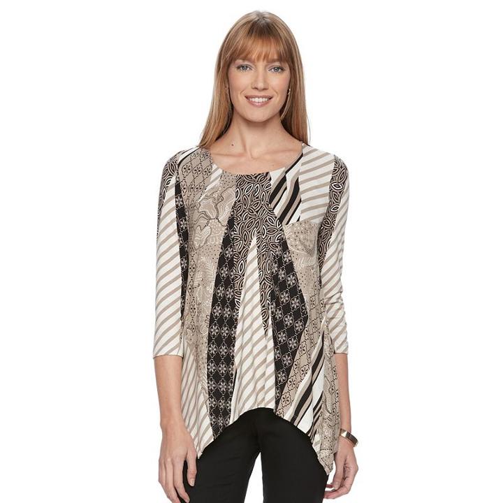 Women's Dana Buchman Pleated Shark-bite Top, Size: Medium, Beig/green (beig/khaki)