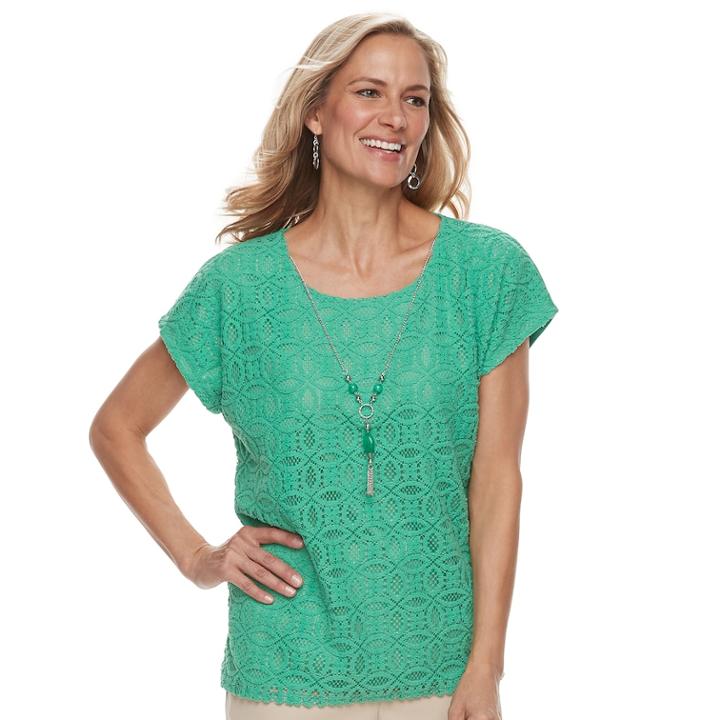 Women's Alfred Dunner Studio Lace Top, Size: Small, Green