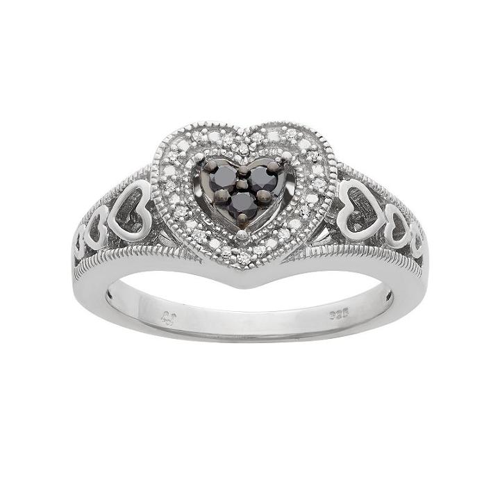 1/6 Carat T.w. Black And White Diamond Sterling Silver Heart Ring, Women's, Size: 7