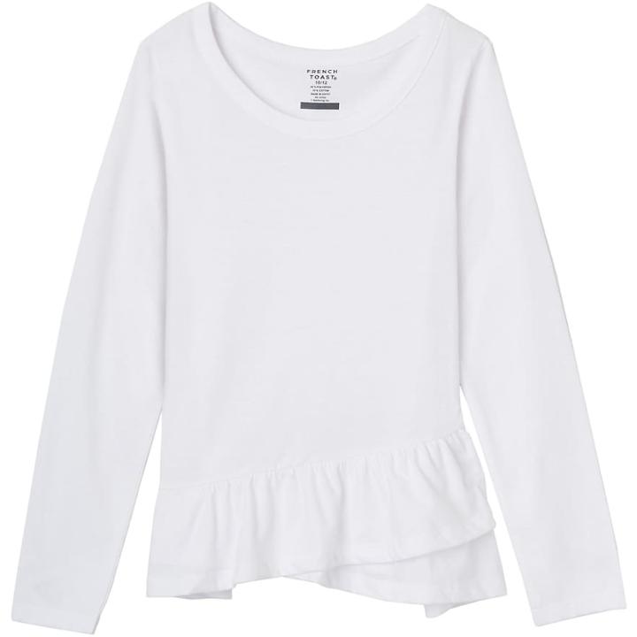 Girls 7-16 French Toast Ruffled Long Sleeve Tee, Size: 7-8, White