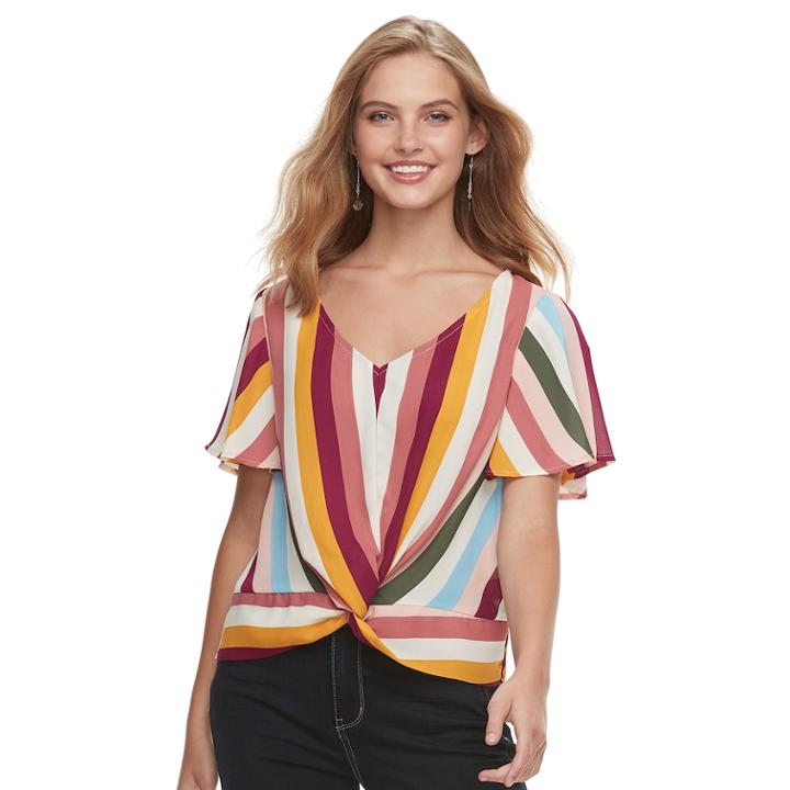Juniors' Love, Fire Twist Front Top, Teens, Size: Large, Multi Stripe