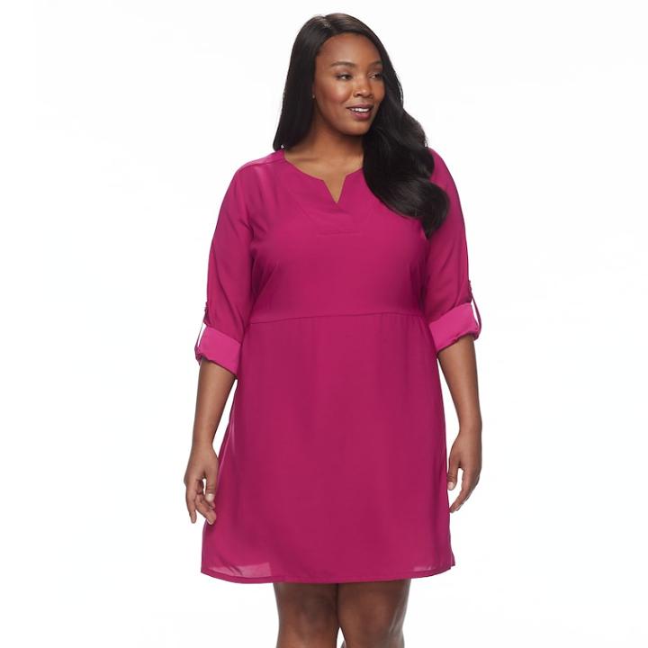 Plus Size Dana Buchman Roll-tab Utility Shirt Dress, Women's, Size: 3xl, Pink