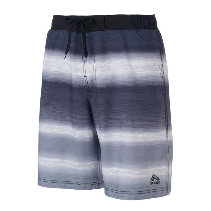 Men's Rbx Striped Performance Swim Trunks, Size: Xl, Grey