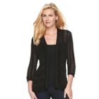 Women's Dana Buchman Open-front Pointelle Cardigan, Size: Large, Black