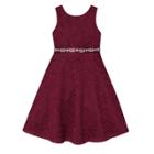 Girls 7-16 American Princess Rhinestone Waist Lace A-lined Dress, Size: 7, Dark Red