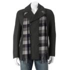 Men's Towne Wool-blend Double-breasted Peacoat With Plaid Scarf, Size: Xl, Grey Other