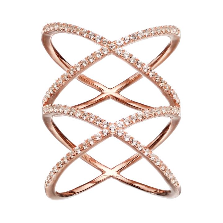White Topaz 18k Rose Gold Over Silver Double X Ring, Women's, Size: 7