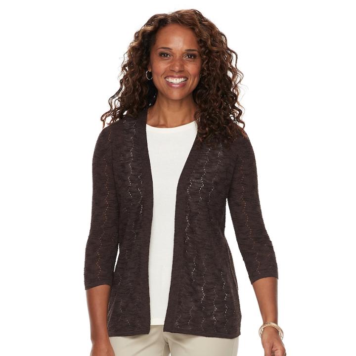 Women's Croft & Barrow&reg; Pointelle Open Front Cardigan, Size: Small, Dark Brown