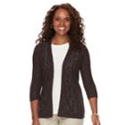 Women's Croft & Barrow&reg; Pointelle Open Front Cardigan, Size: Small, Dark Brown