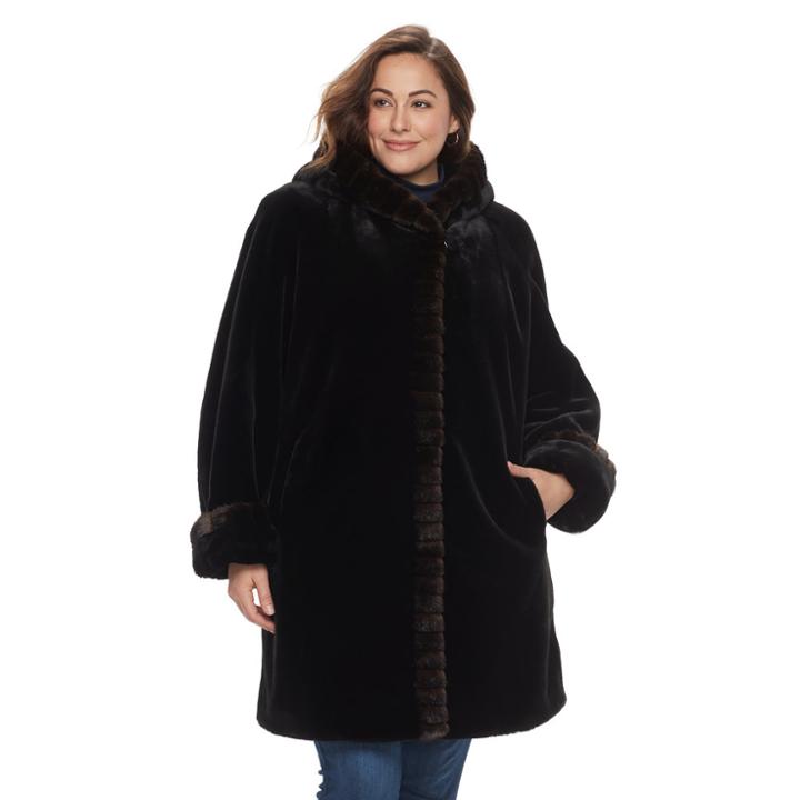 Plus Size Gallery Faux-fur Jacket, Women's, Size: 3xl, Black