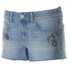 Juniors' So&reg; Floral Embroidered Jean Shortie Shorts, Teens, Size: 9, Light Blue