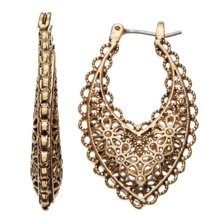 Simply Vera Vera Wang Filigree Flower Marquise Hoop Earrings, Women's, Gold