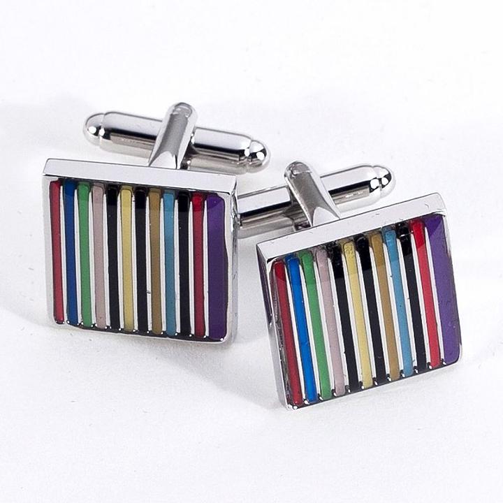 Rhodium-plated Striped Cuff Links, Men's, Multicolor