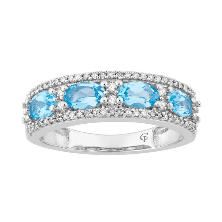 10k White Gold Swiss Blue Topaz & 1/6 Carat T.w. Diamond Ring, Women's, Size: 7