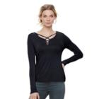 Women's Rock & Republic&reg; Strappy Splitneck Tee, Size: Xl, Black