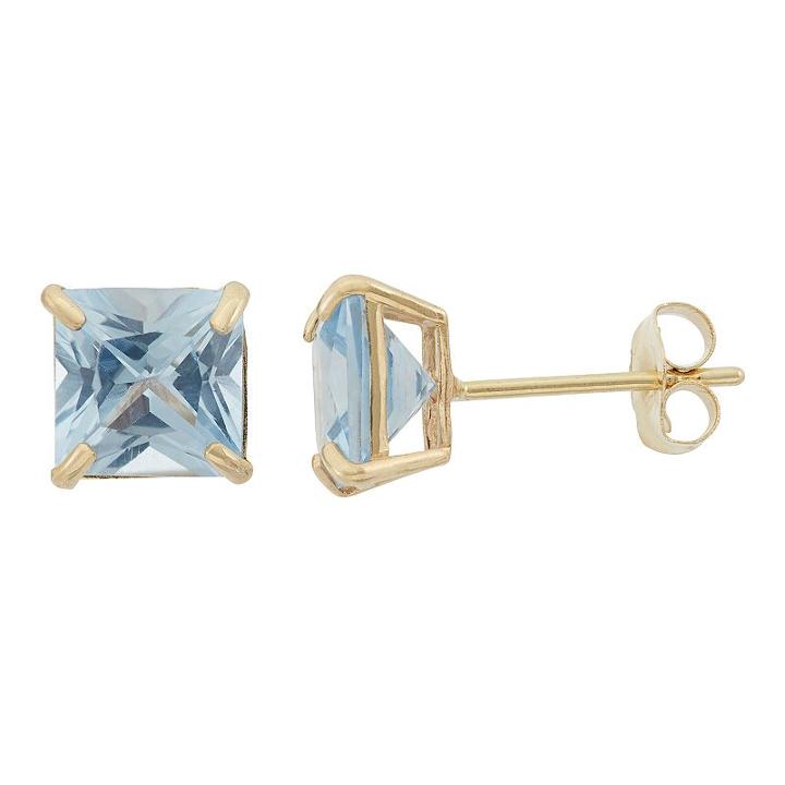 Lab-created Aquamarine 10k Gold Stud Earrings, Women's, Blue