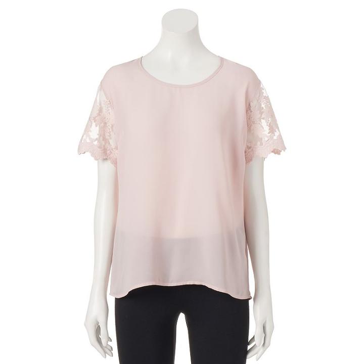 Juniors' Liberty Love Lace Scallop-trim Tee, Girl's, Size: Xl, Light Pink