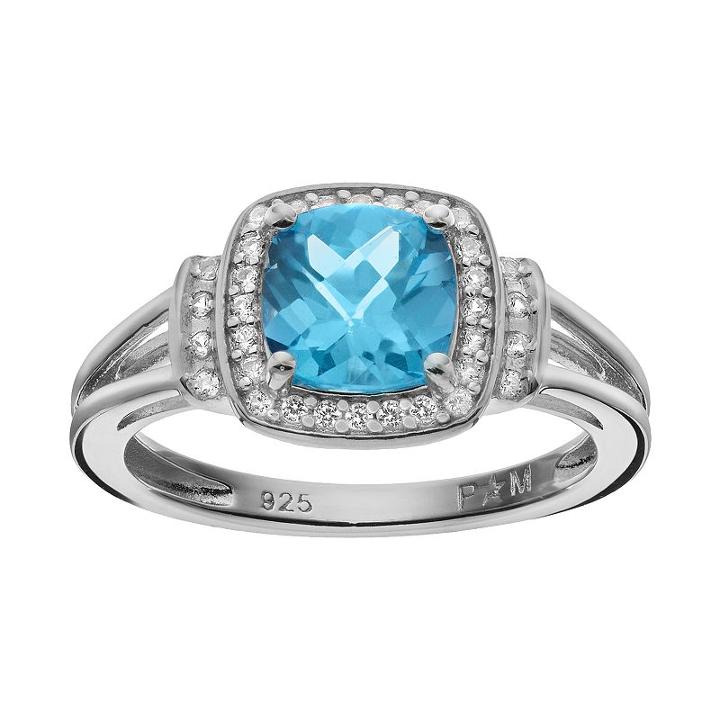 Blue Topaz & Lab-created White Sapphire Sterling Silver Square Halo Ring, Women's, Size: 7