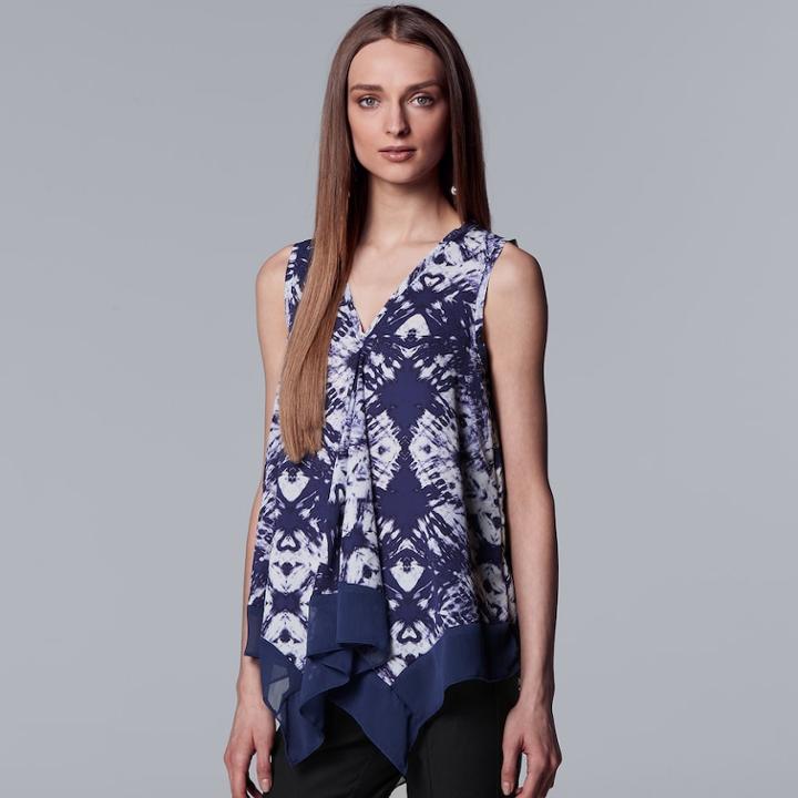 Women's Simply Vera Vera Wang Floral Draped Tank, Size: Xl, Med Blue