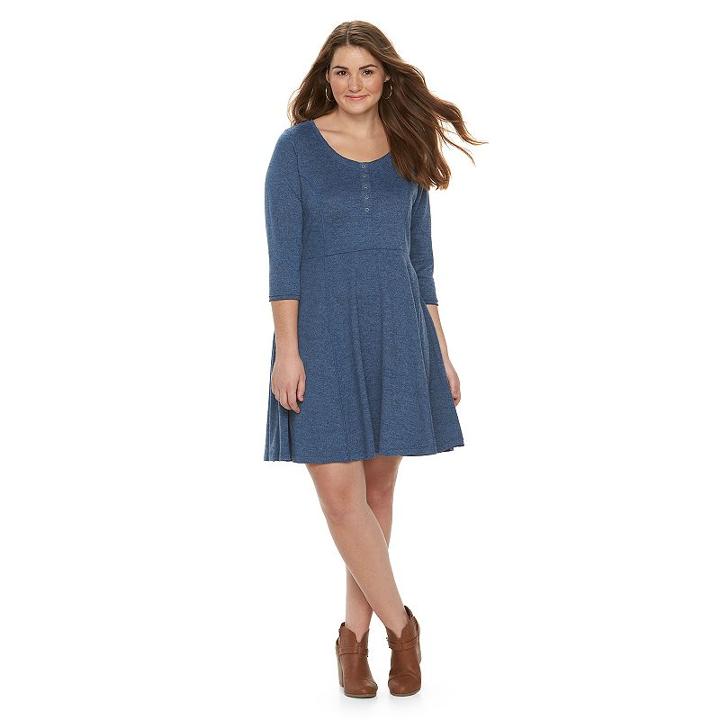 Juniors' Plus Size Cloud Chaser Raw-edge Henley Sweaterdress, Girl's, Size: 3xl, Light Blue