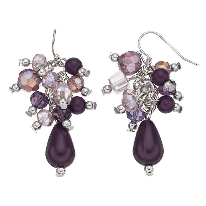 Purple Beaded Cluster Teardrop Earrings, Women's