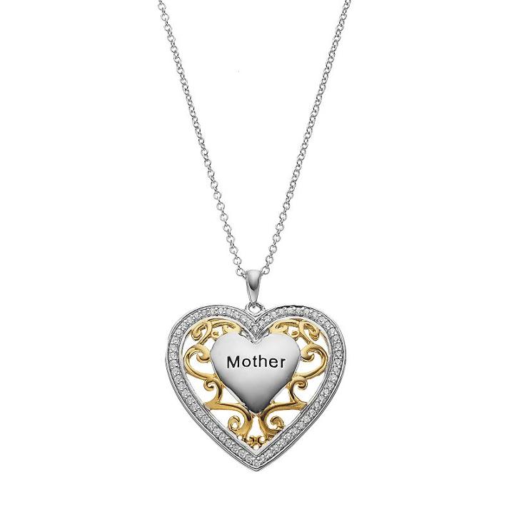 Sentimental Expressions Two Tone Sterling Silver Cubic Zirconia Mother Heart Necklace, Women's, Size: 18, Grey