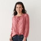 Petite Sonoma Goods For Life&trade; Lace-up Embroidered Peasant Top, Women's, Size: Xl Petite, Light Red