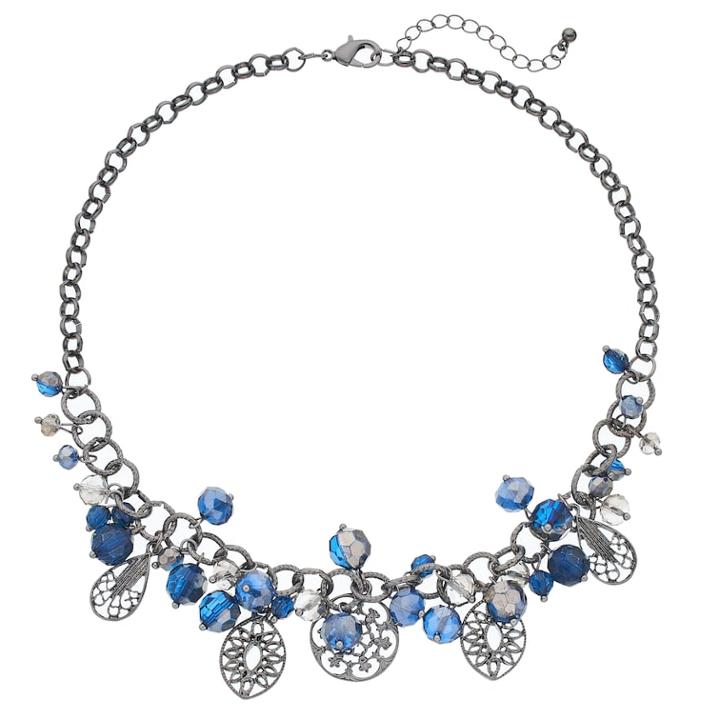 Blue Openwork Geometric Beaded Necklace, Women's