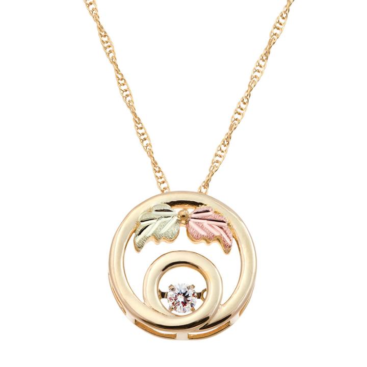 Black Hills Gold Tri Tone 1/10 Carat T.w. Diamond Leaf Circle Pendant, Women's, Size: 18