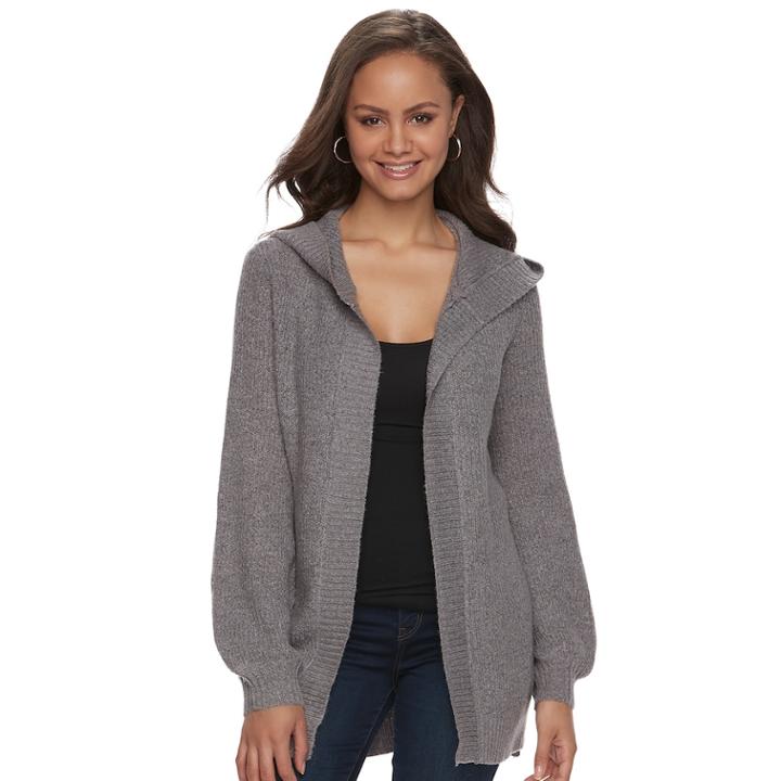 Juniors' Mudd&reg; Bishop Sleeve Hooded Cardigan, Teens, Size: Xs, Med Grey