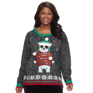 Plus Size Fashion Avenue Us Sweaters Applique Ugly Christmas Sweater, Women's, Size: 0x, Multicolor