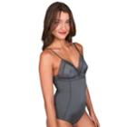 Juniors' Candie's&reg; Lace Trim Bodysuit, Teens, Size: Large, Grey