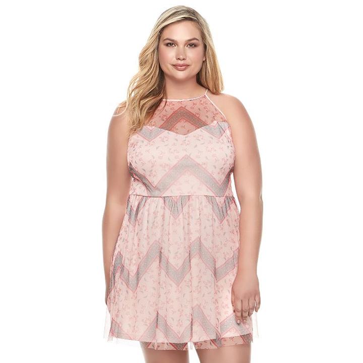 Juniors' Plus Size Candie's&reg; Mesh High Neck Dress, Girl's, Size: 2xl, Pink