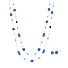 Double Strand Rectangle & Square Necklace & Drop Earring Set, Women's, Blue