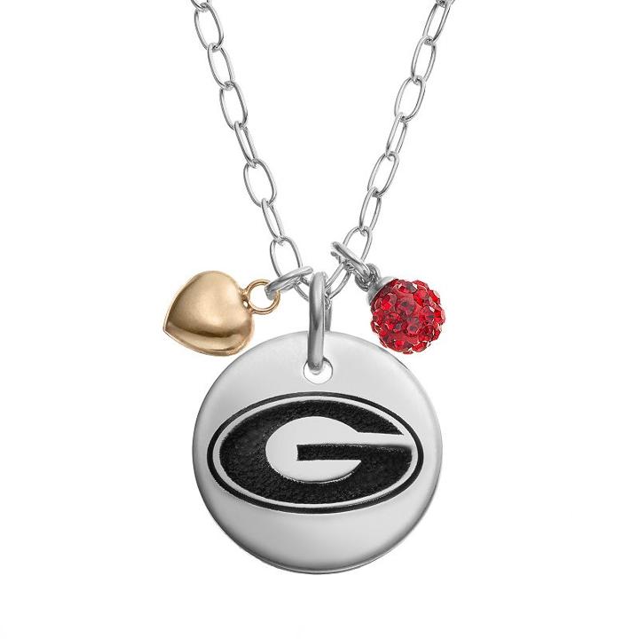 Fiora Crystal Sterling Silver Georgia Bulldogs Team Logo & Heart Pendant Necklace, Women's, Size: 16, Red