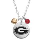 Fiora Crystal Sterling Silver Georgia Bulldogs Team Logo & Heart Pendant Necklace, Women's, Size: 16, Red