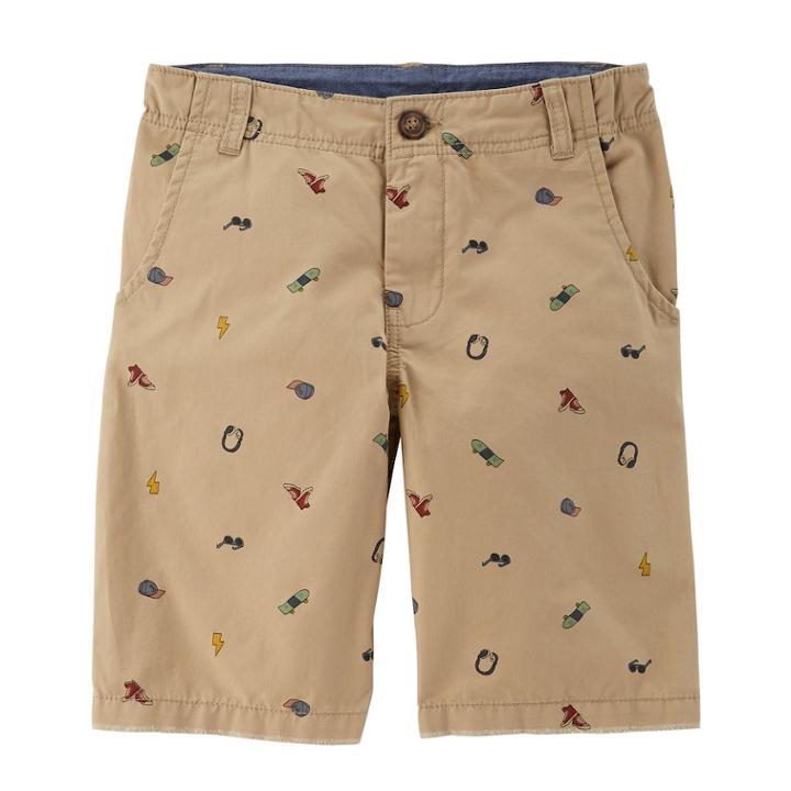 Boys 4-12 Carter's Flat Front Printed Shorts, Size: 10, Green (khaki)